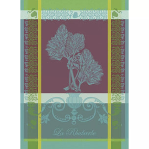 Torchon pur coton motif jacquard violet canard La rhubarbe turquoise