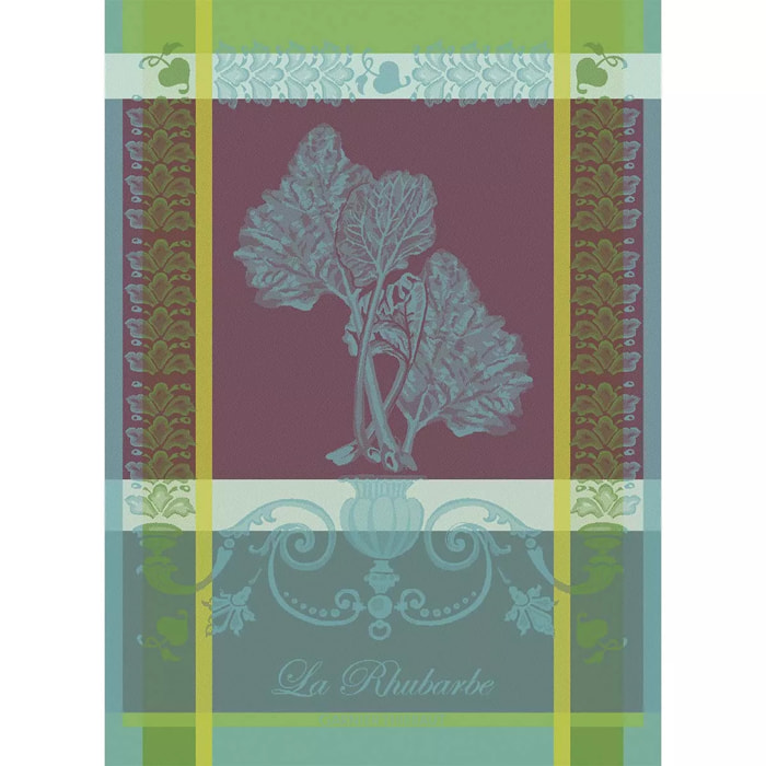 Torchon pur coton motif jacquard violet canard La rhubarbe turquoise