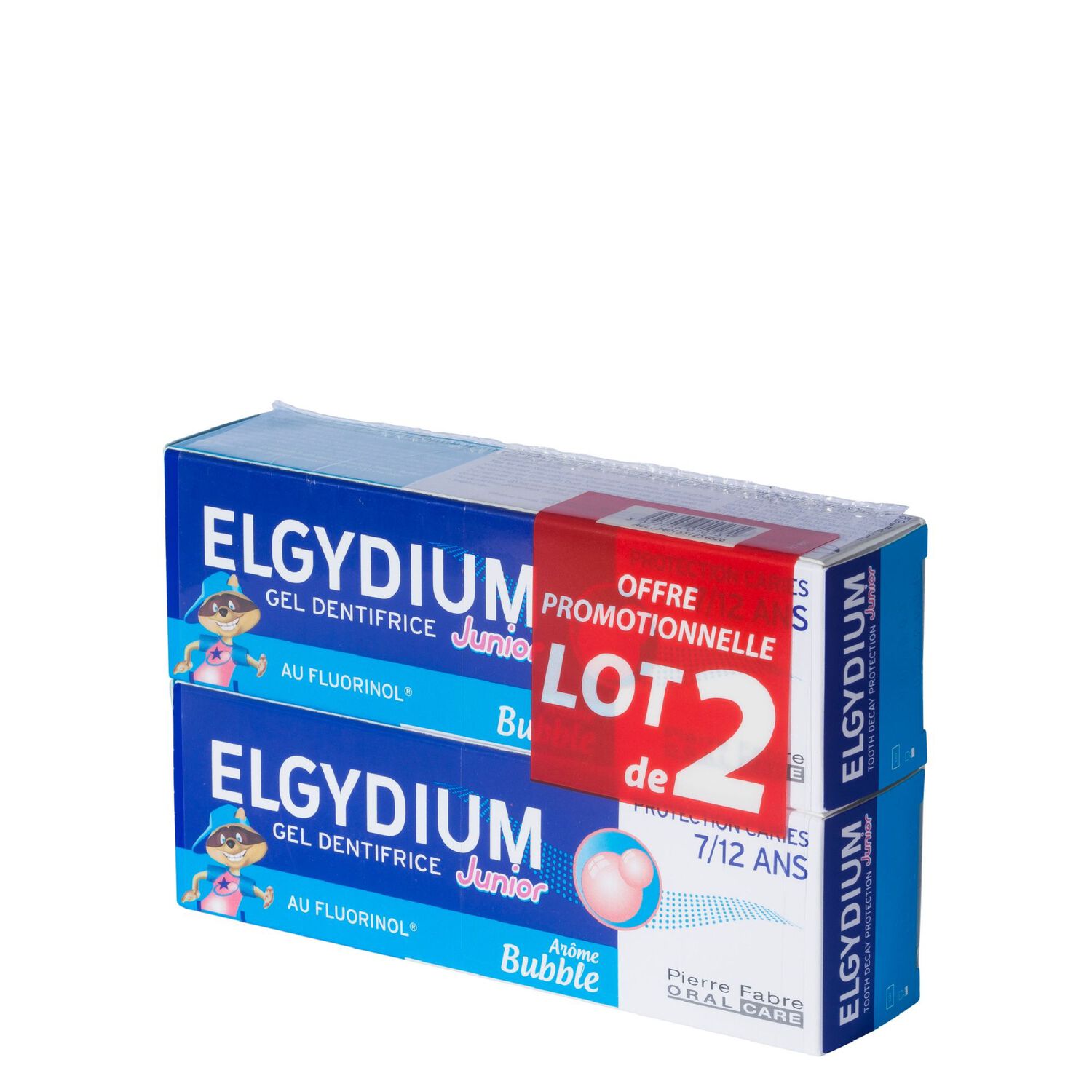 Elgydium Junior - Duo Dentifrice Enfant Arôme Bubble 7 - 12 Ans 2 x 50 ml