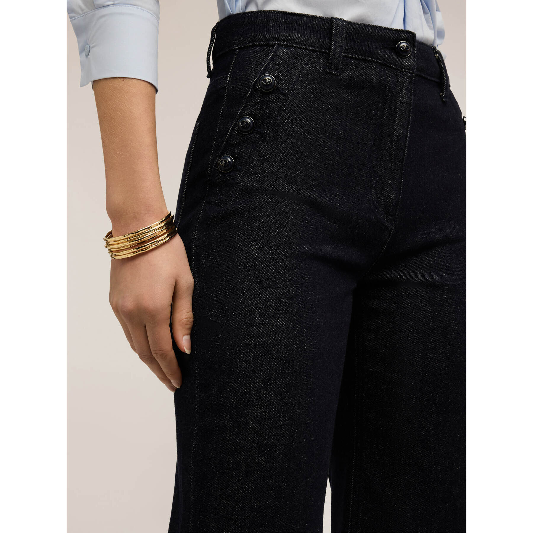 Motivi - Jeans palazzo con bottoni decorativi - Blu