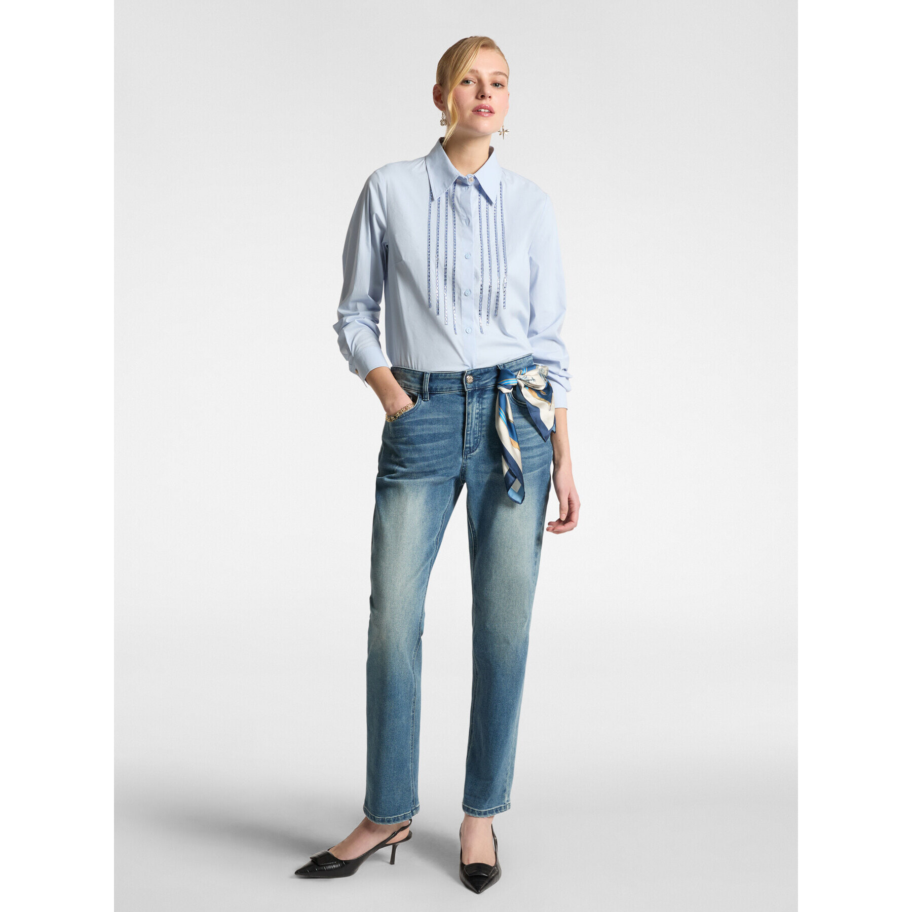 Elena Mirò - Vaqueros regular con pañuelo estampado - Light - blue