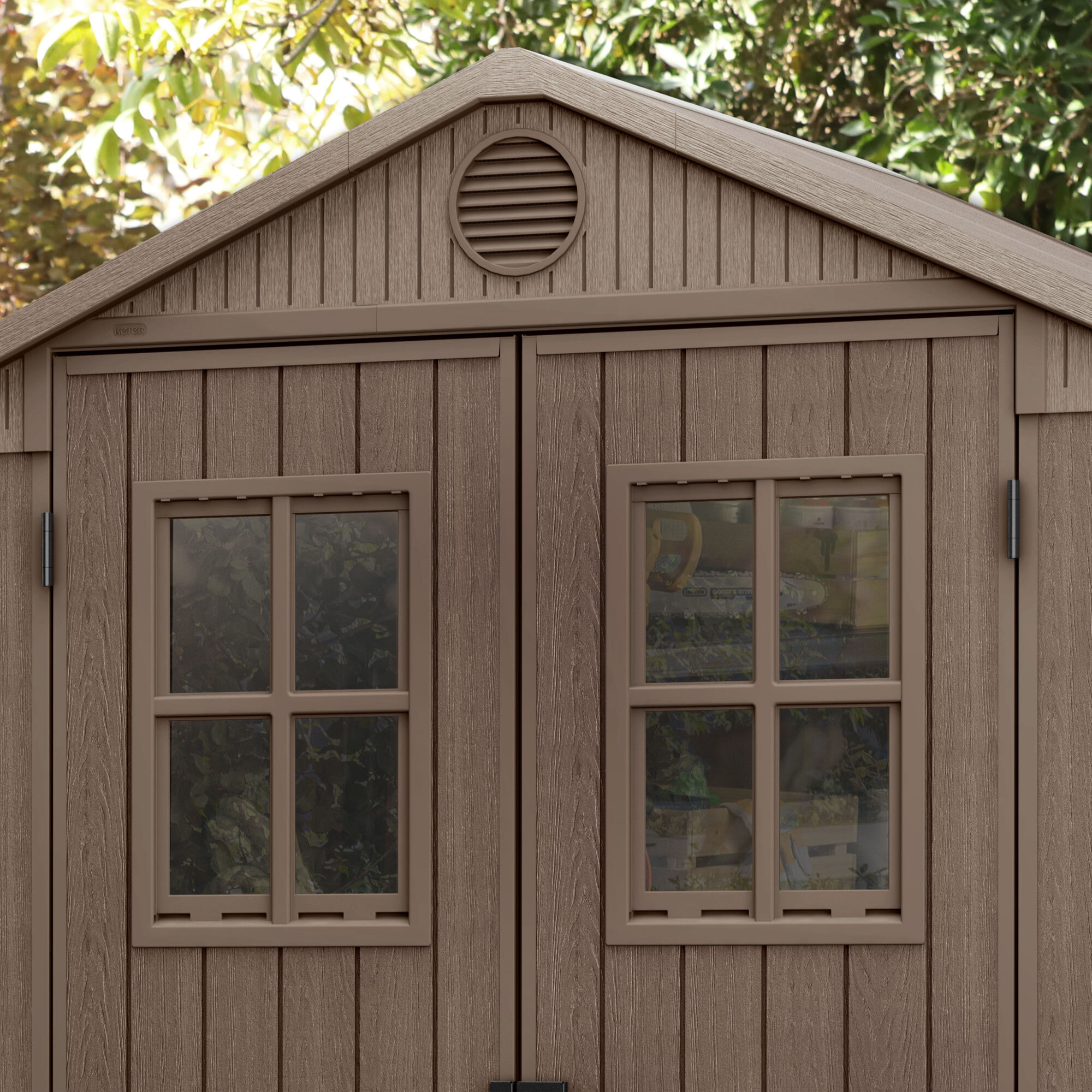 Darwin 6x4 - Casetta da Giardino 190x221x122 cm 2 Ante a per deposito attrezzi finitura effetto legno Evotech+ in Resina Marrone