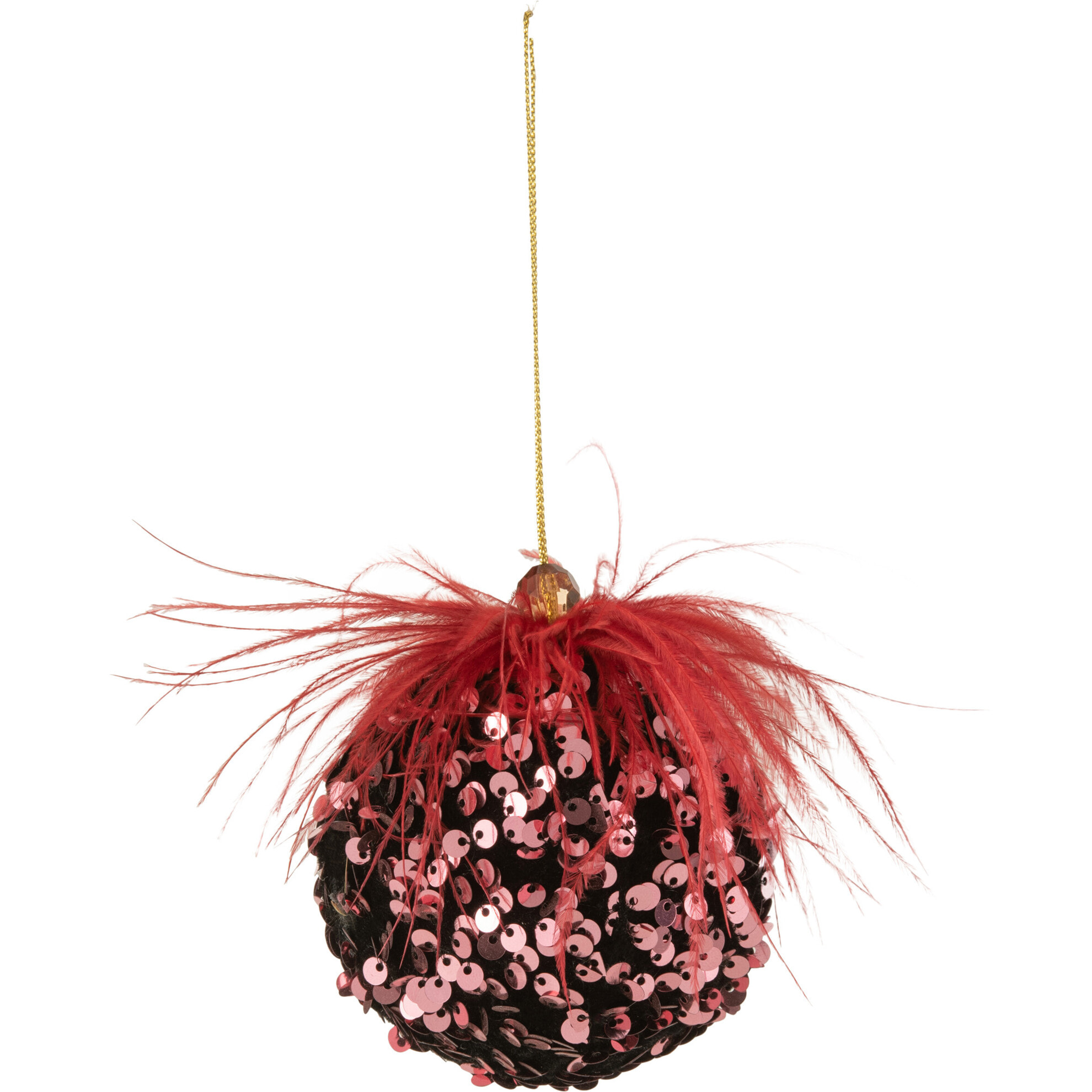 J-Line boule de Noël Paillettes Plumes - plastique - bordeaux - 4 pcs