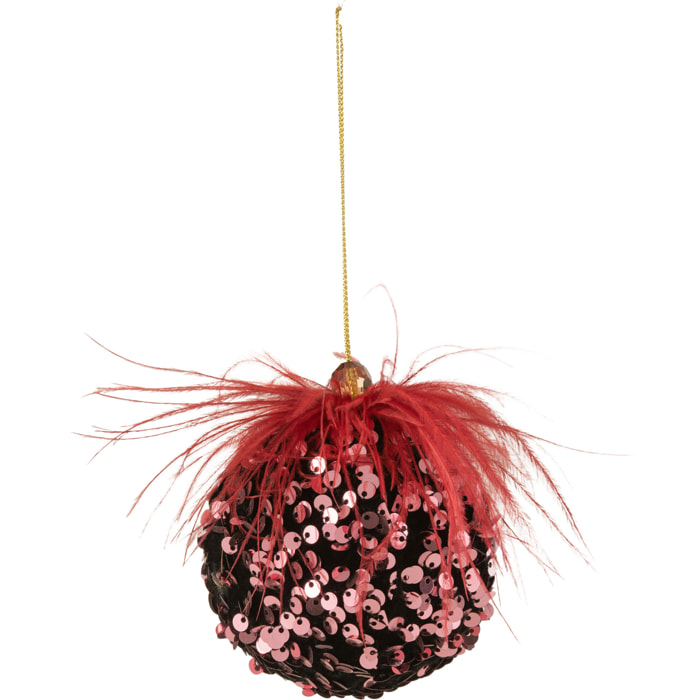 J-Line boule de Noël Paillettes Plumes - plastique - bordeaux - 4 pcs
