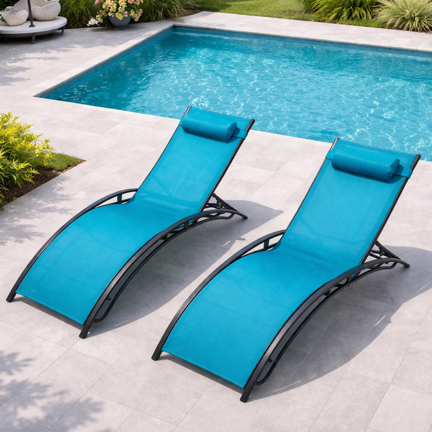 Lot de 2 transats ajustables gris et bleu MEDAN