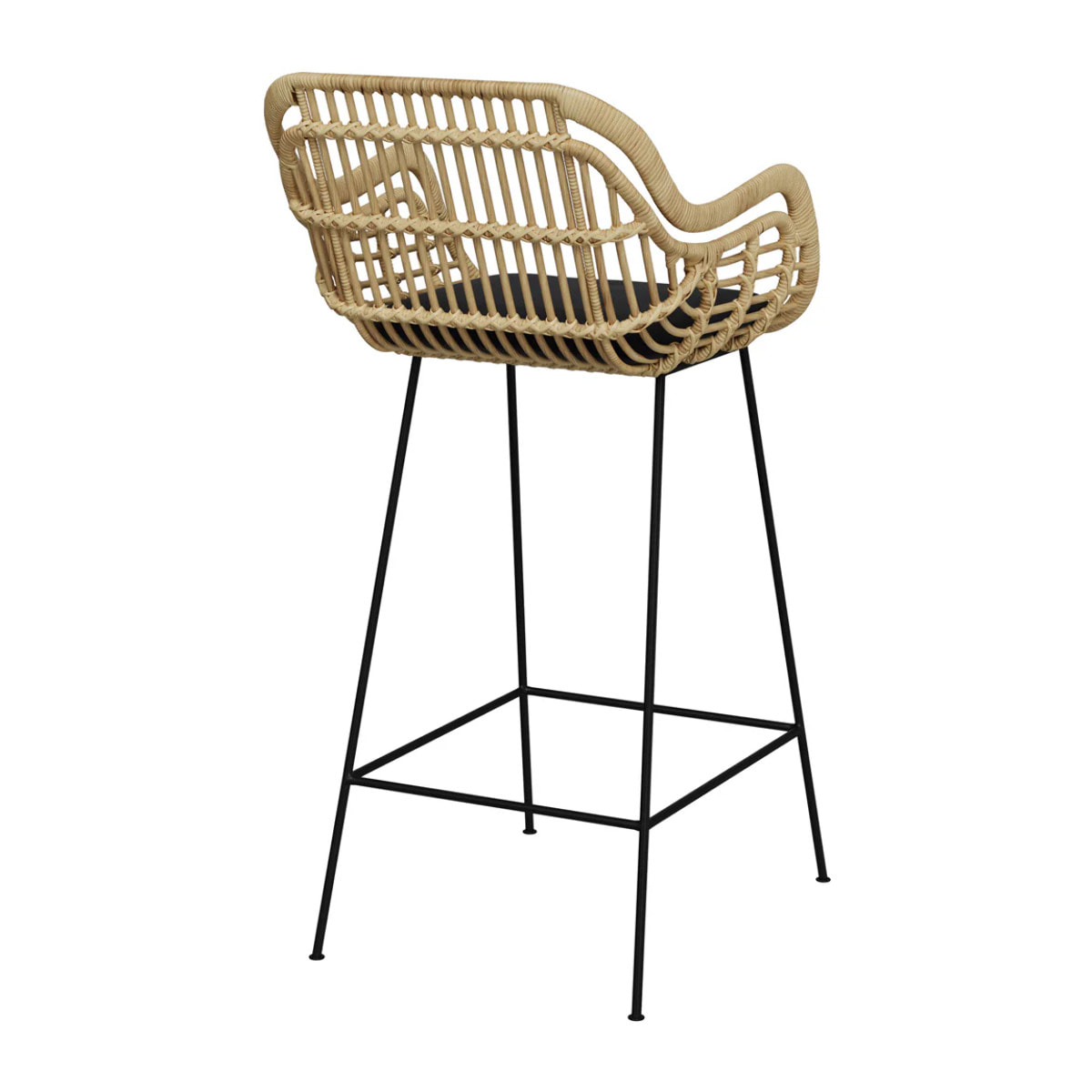 Chaise de bar en rotin naturel et pieds en métal noir 71 cm - Chiloe