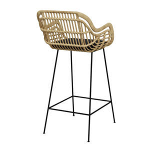 Chaise de bar en rotin naturel et pieds en métal noir 71 cm - Chiloe