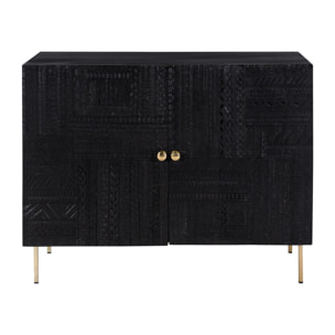 Commode 2 portes en bois gravé noir et métal doré - Chimane