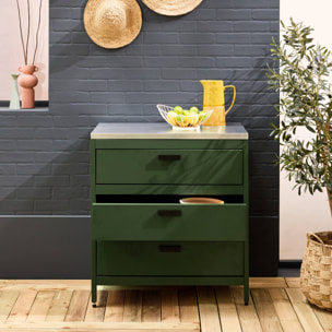 Cuisine d'extérieure en acier vert avec 3 tiroirs L80cm
