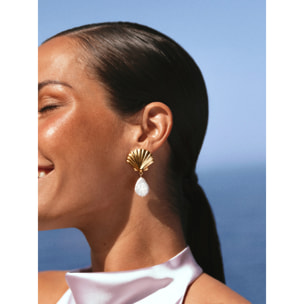 Pendientes Shelly Perla Acero Baño Oro