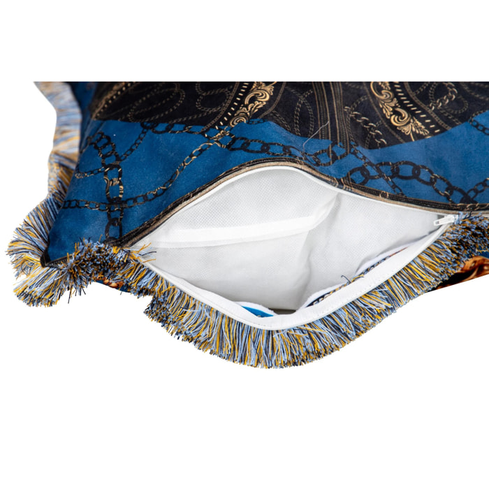 Cojin Neobarroco Cadenas Velvet Azul Dorado 45x13x45 Cm