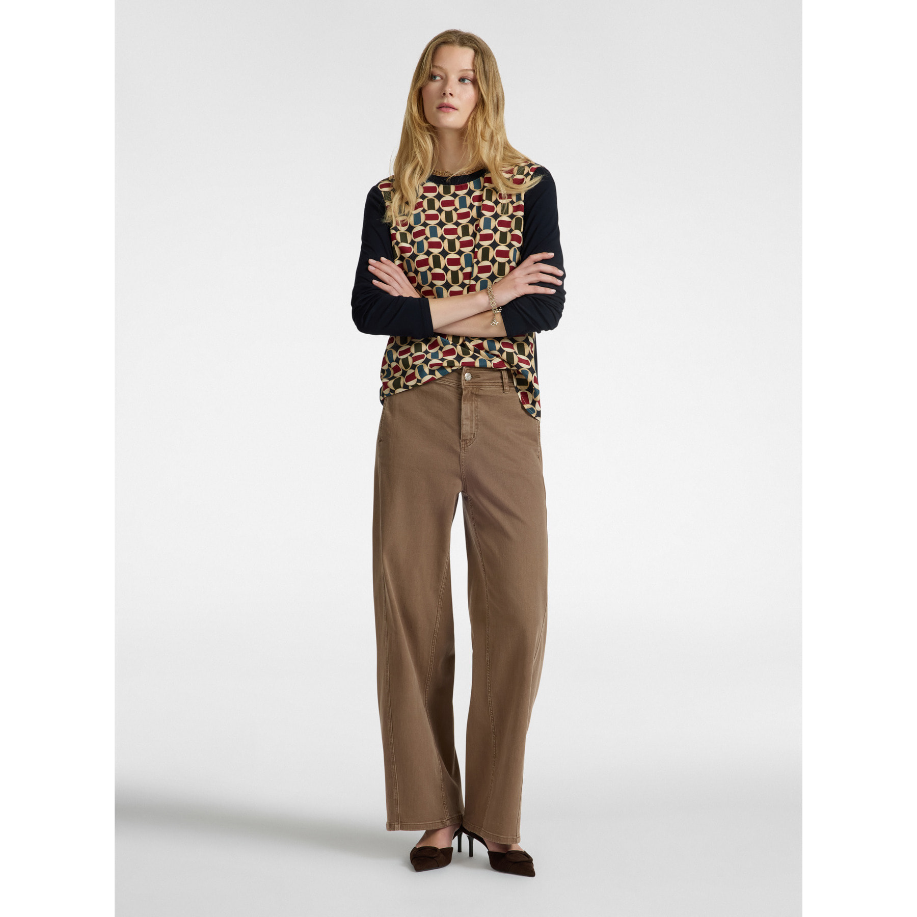 Elena Mirò - T-shirt con davanti in seta stampata - Blu