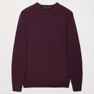 Maglione basic a V in bordeaux con logo Rigby Go