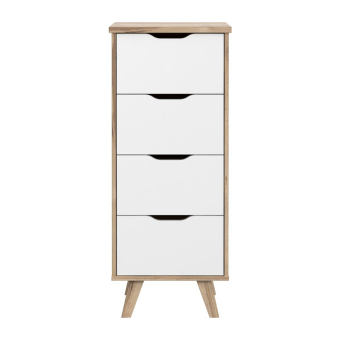 Chiffonnier 4 tiroirs effet bois chêne naturel et blanc mat - WANDA