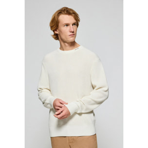 Maglione in filo Biel beige a girocollo e particolare Polo Club ricamato