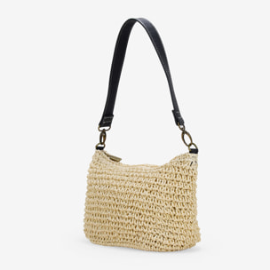 Bolso de hombro beige en rafia con cremallera
