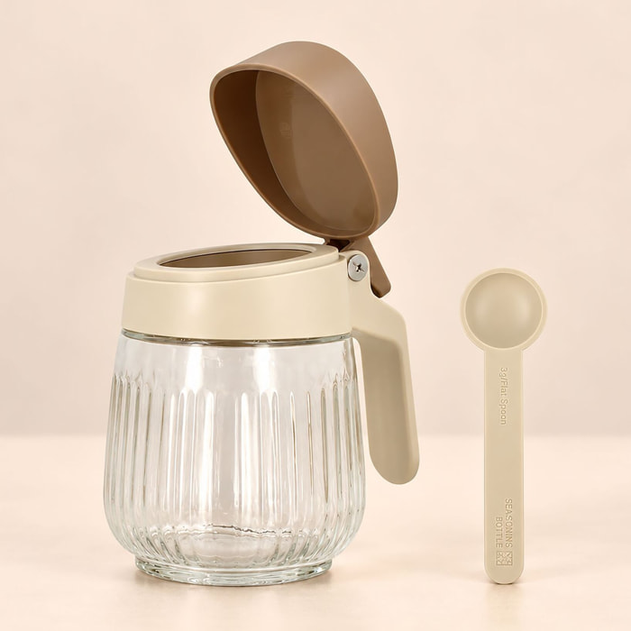 Bocal à épices 38cl en polypropylène crème et verre