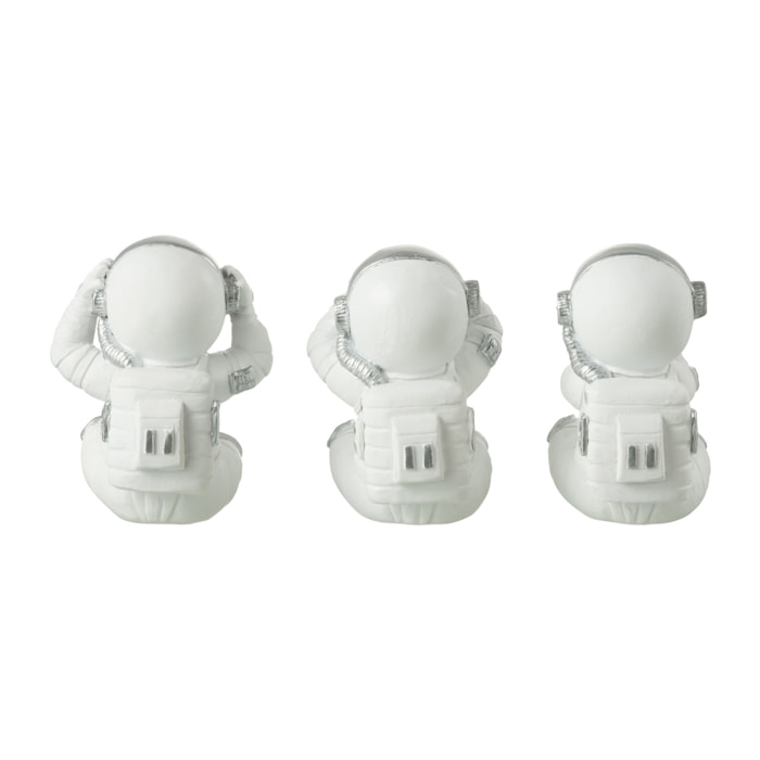 J-Line décoration Astronaute voir/entendre/se taire - polyrésine - blanc/argent - 3 pcs