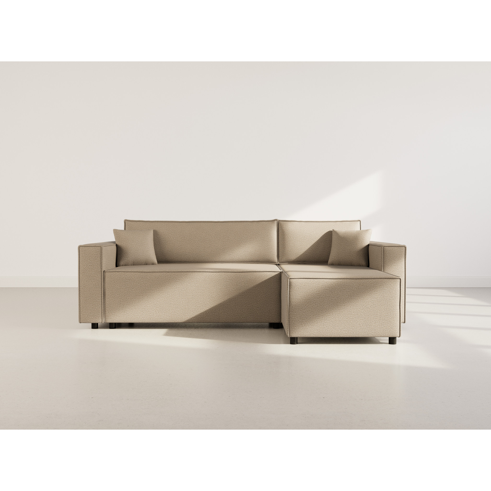 Jonas - canapé d'angle réversible 4 places convertible avec coffre en tissu texturé - Taupe