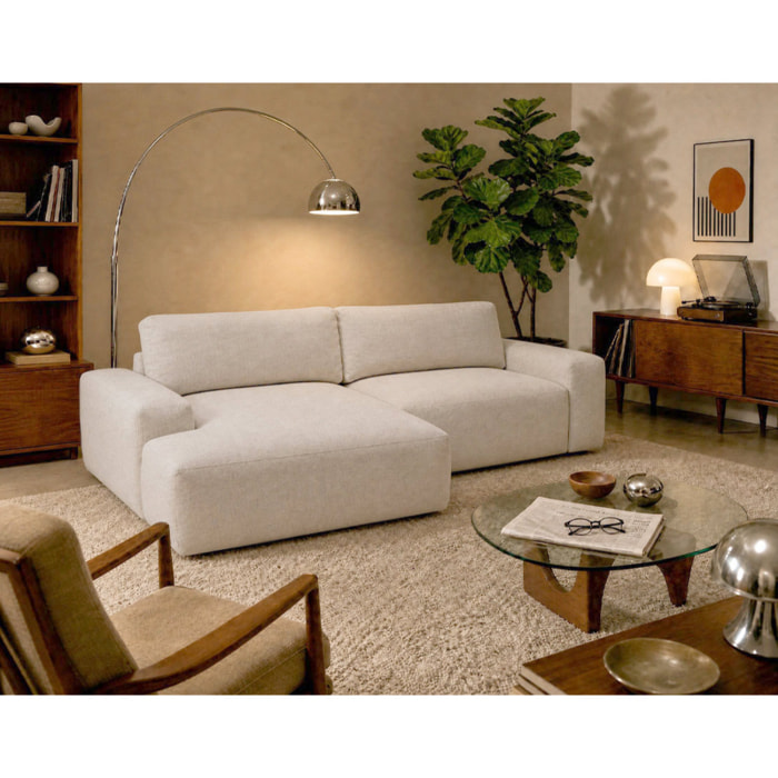 Tama - Canapé d'angle gauche 4 places convertible avec coffre en tissu - Beige