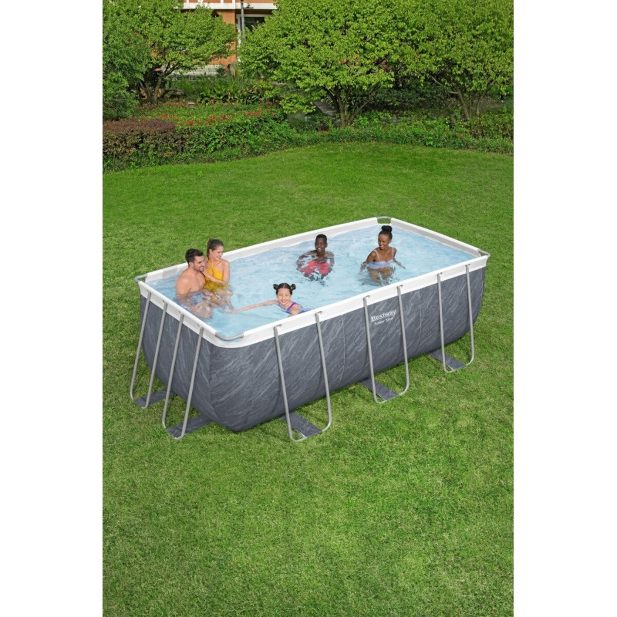 Bestway Piscine hors sol - Rectangulaire - Power Steel - Décor marbre - 412 x 201 x 122 cm