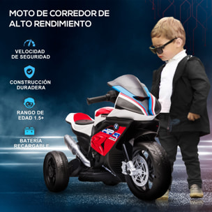 Moto Eléctrica BMW HP4 para Niños de +18 Meses Motocicleta de Batería 6V con Música USB Velocidad 2,5 km/h Avance y Retroceso Carga 30 kg 82,5x42x54 cm Rojo