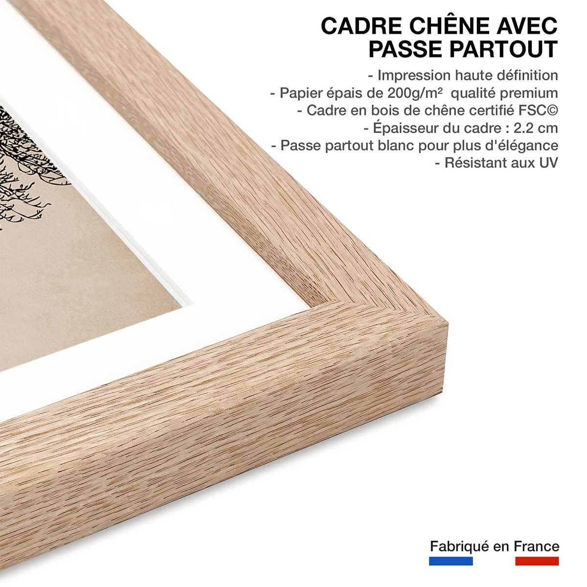 Affiche dessin ""Arbre scintillant"" Affiche + cadre en bois - Chêne