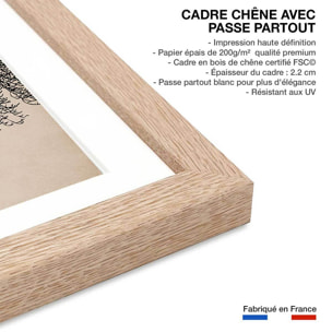Affiche dessin ""Arbre scintillant"" Affiche + cadre en bois - Chêne