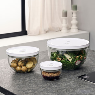Set de bols sous vide S/M/L / 6-pcs, Verre, transparent-blanc