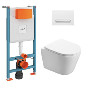 Pack WC Bâti-support Vitra V-Fix Core + WC SAT Infinitio sans bride + Plaque Blanc brillant