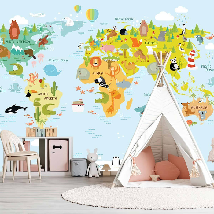 Papier peint enfant world map Intissé