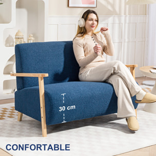 Sofá de 2 Plazas Tapizado en Borreguito Sofá de Salón de 118 cm con Acolchado Grueso Reposabrazos y Patas de Madera para Dormitorio Sala de Estar Azul Oscuro
