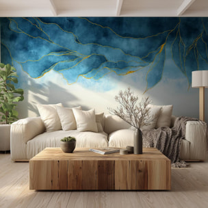 Papier peint aquarelle bleu et or effet luxe artistique Intissé