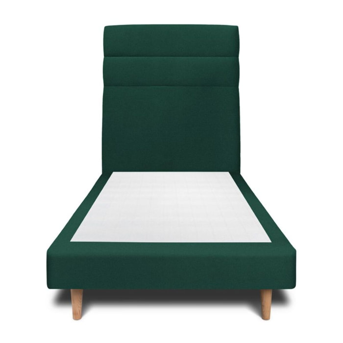 Lit avec tête de lit bandes horizontales velours et sommier tapissier Ep14