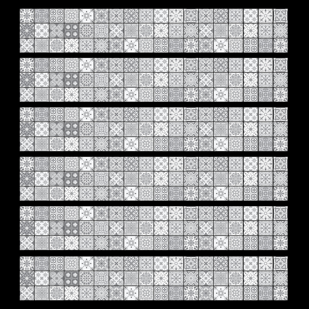 Pack 6 stickers adhésifs frises carrelages | Autocollant Frises Mosaïque Carreaux de ciment - NUANCE DE GRIS LIA