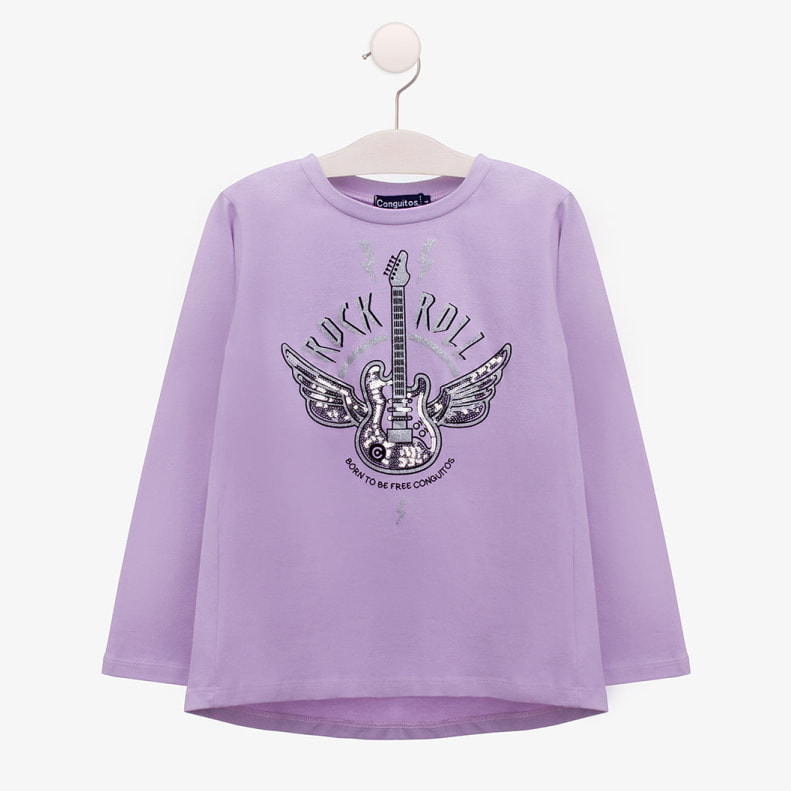 Maglietta a maniche lunghe da bambina in  malva