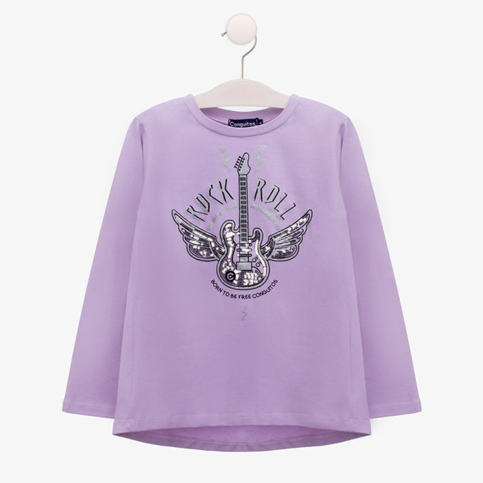Maglietta a maniche lunghe da bambina in  malva