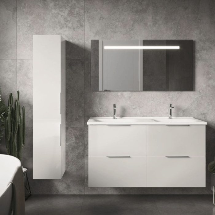 Meuble double vasque 120 cm BURGBAD Olena blanc brillant + miroir