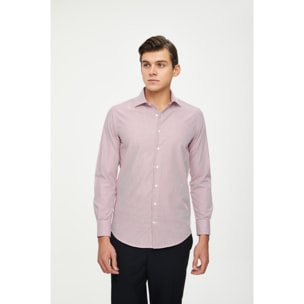 Camicia Uomo 1 Bottone Francese Slim Cotone Riga Stretta Rosso Bordeaux/Bianco