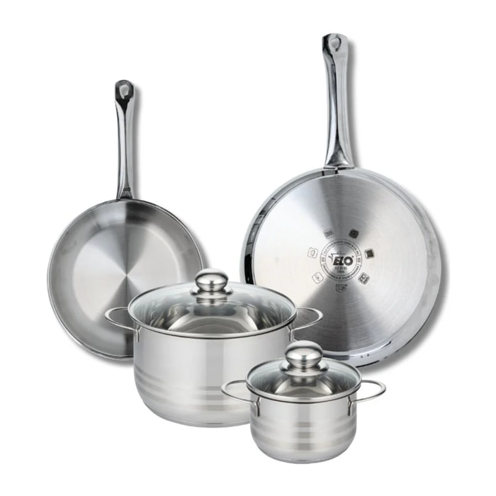 Ensemble de 2 Poêles de cuisson 24 et 28 cm et 2 faitouts 14 et 20 cm Elo Profi Brillant
