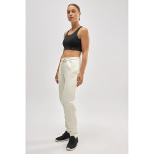 Pantaloni jogger in pile avorio con cintura regolabile