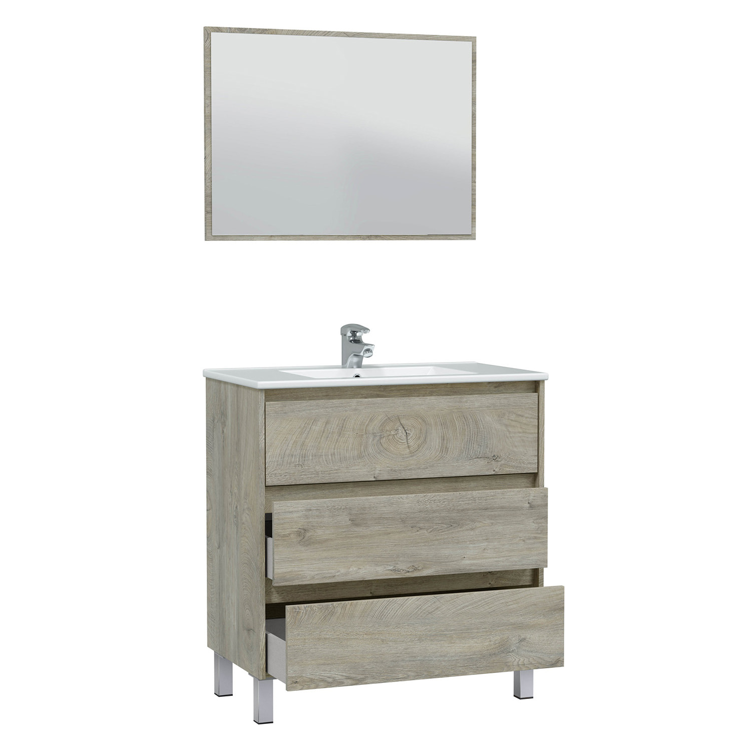 Mueble baño devin 3c 80cm color alaska con espejo, sin lavabo