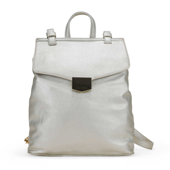 Mochila de vestir dorada con solapa