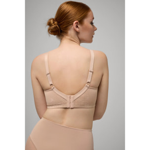 Reggiseno minimizer senza imbottitura con ferretto e pizzo beige, coppe C, D ed E