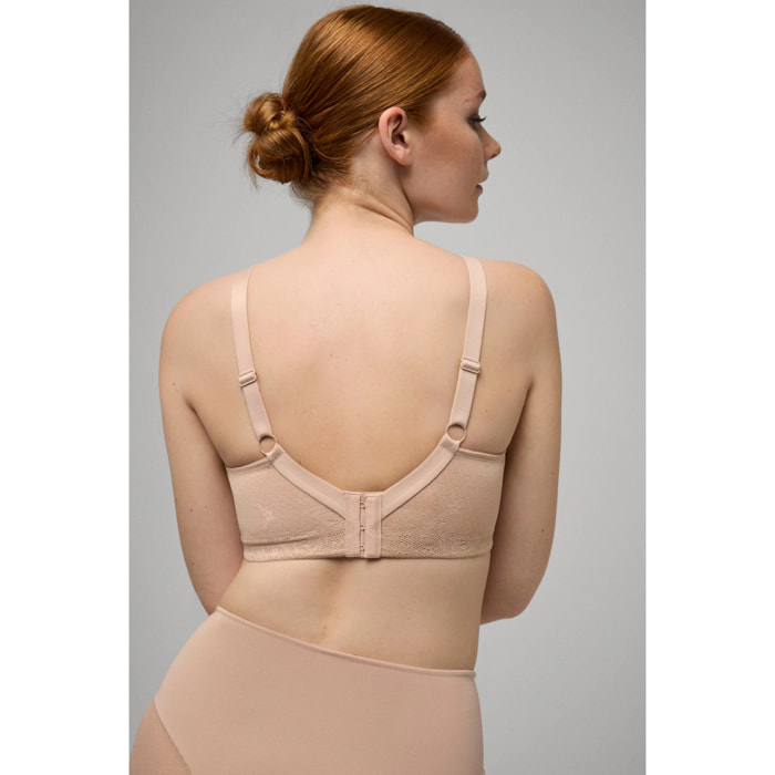 Reggiseno minimizer senza imbottitura con ferretto e pizzo beige, coppe C, D ed E