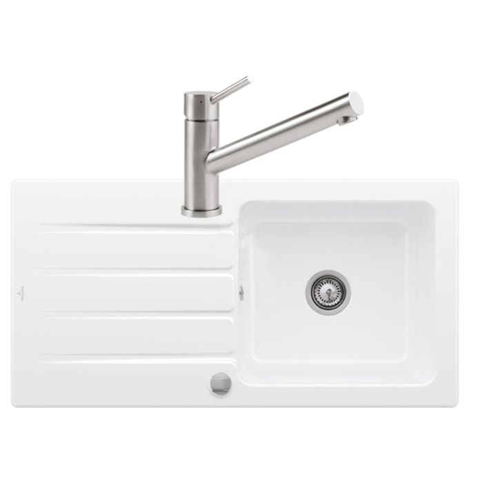 Evier 1 bac Architectura 60 vidage auto + Robinet de cuisine Como Acier Massif
