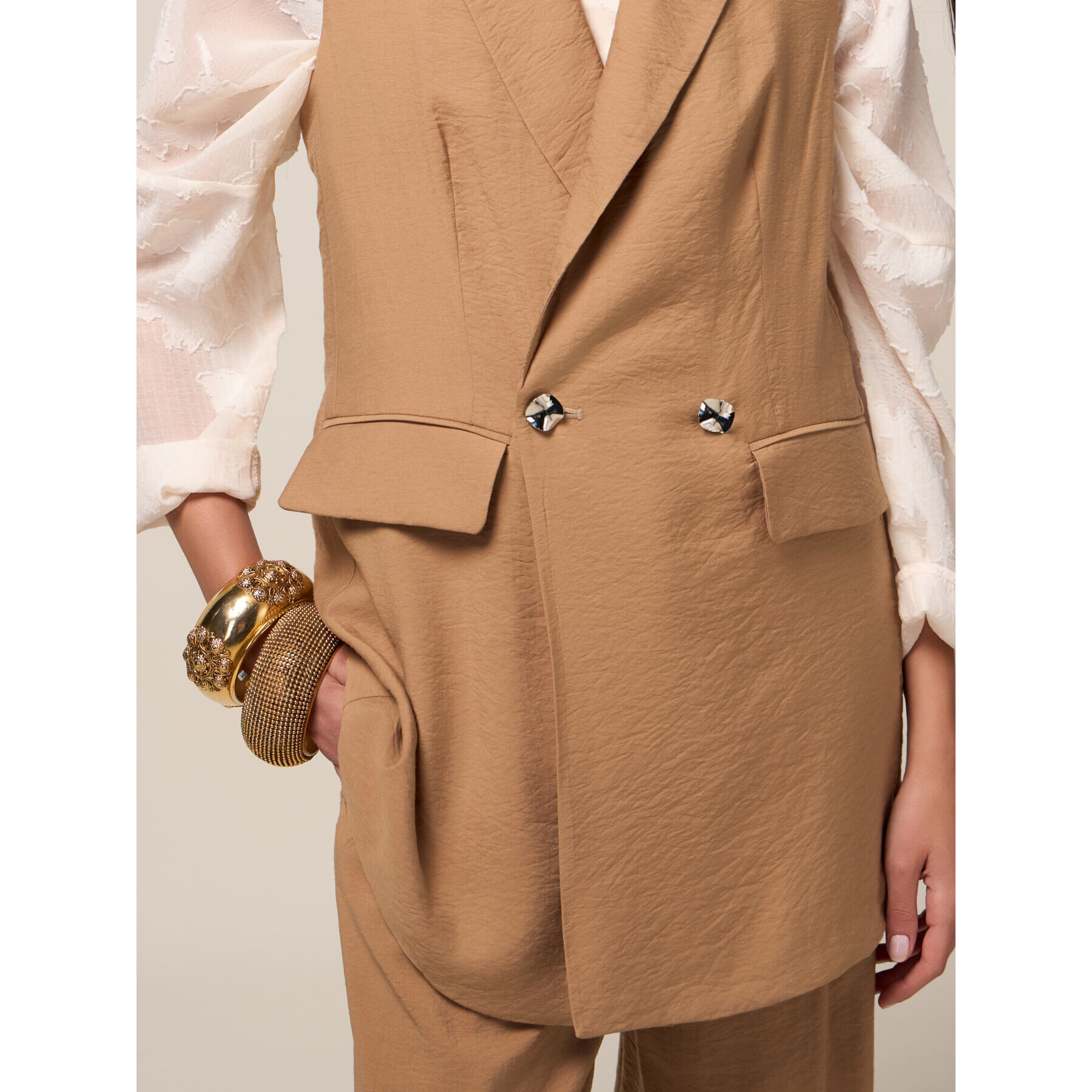 Oltre - Chaleco fluido de mezcla de viscosa - Beige