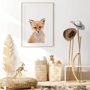 Affiche enfant bébé fox  Affiche + cadre en bois - Chêne