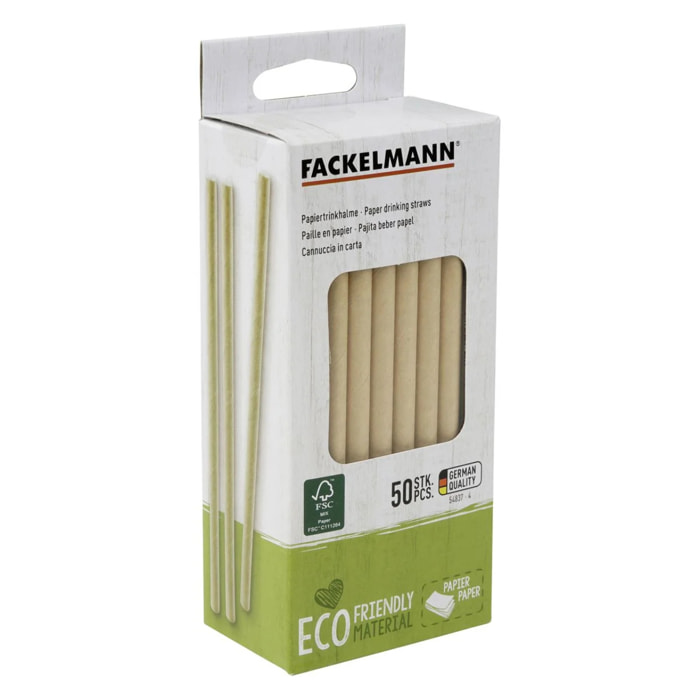 Boite de 50 pailles en papier rigide brun 15 cm Fackelmann Nature