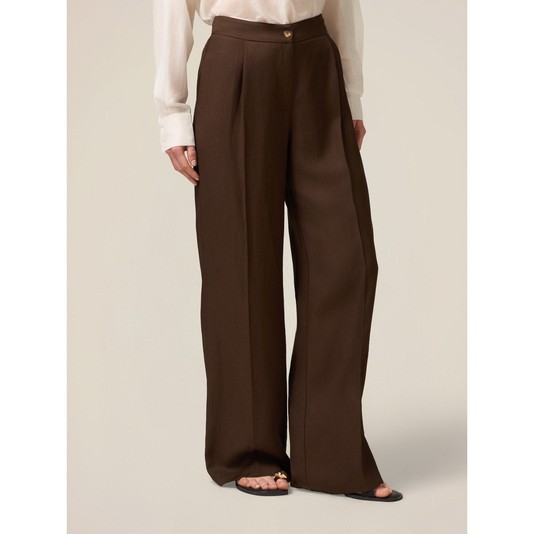 Oltre - Pantalones palazzo mezcla de lino - Marrón